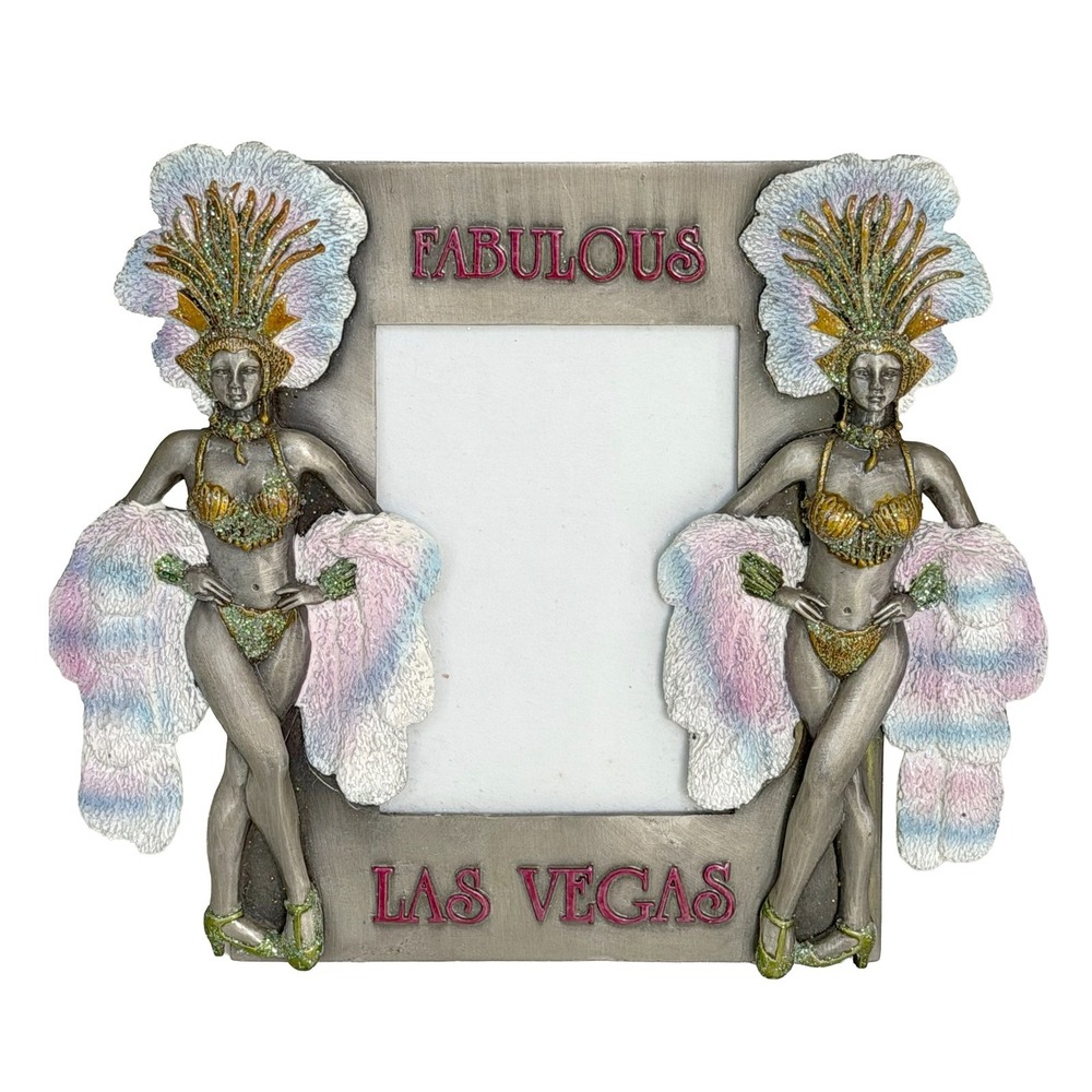 Vintage Fabulous Las Vegas Showgirl Pewter 3D Picture Frame Holds 3x4 Photo